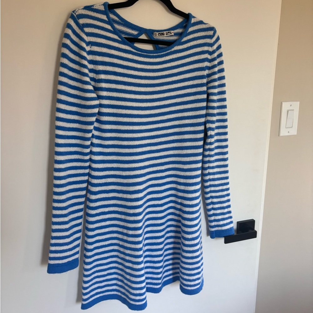Striped Open-Back Mini Dress - Blue/White - Picture 10 of 12